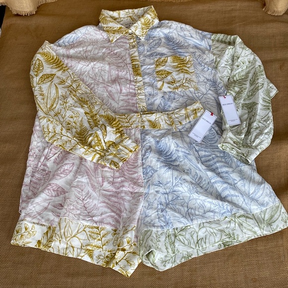 NEW Aura Linen Blend Botanical Print Long Sleeve Shirt and Matching Shorts - Picture 14 of 15